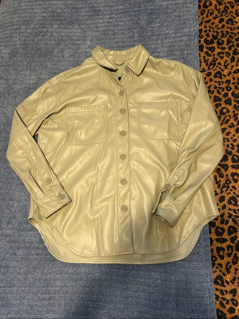 American Eagle Outfitters Olive Oversized Green Faux Leather Shacket